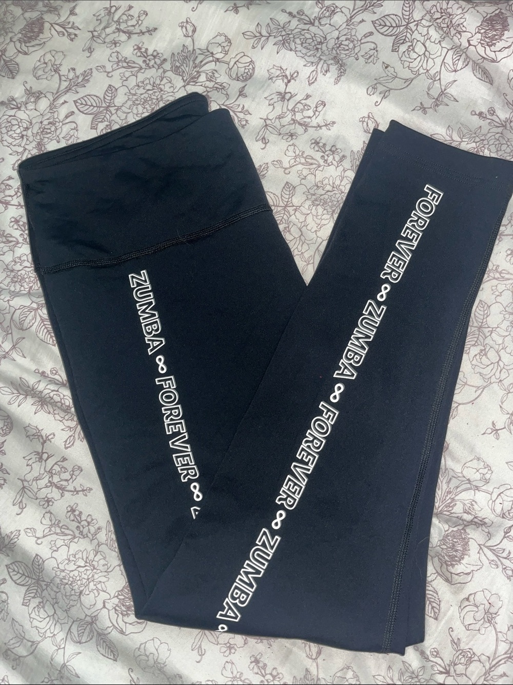 Zumba Fitness Black Leggings with White Side Script